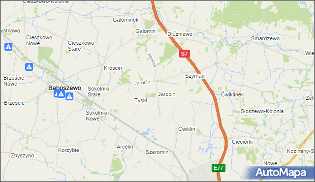 mapa Jarocin gmina Baboszewo, Jarocin gmina Baboszewo na mapie Targeo