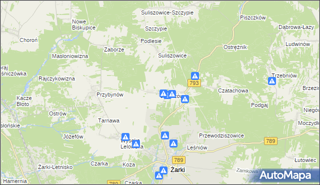 mapa Jaroszów gmina Żarki, Jaroszów gmina Żarki na mapie Targeo