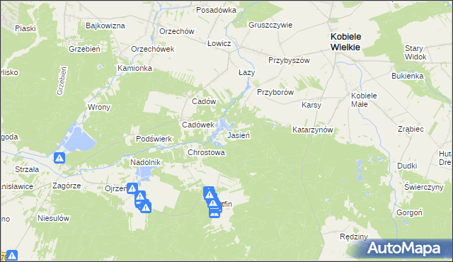 mapa Jasień gmina Kobiele Wielkie, Jasień gmina Kobiele Wielkie na mapie Targeo