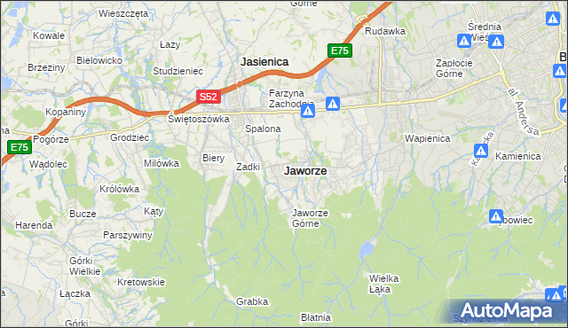 mapa Jaworze powiat bielski, Jaworze powiat bielski na mapie Targeo