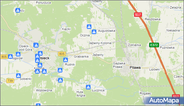 mapa Jaźwiny gmina Pilawa, Jaźwiny gmina Pilawa na mapie Targeo