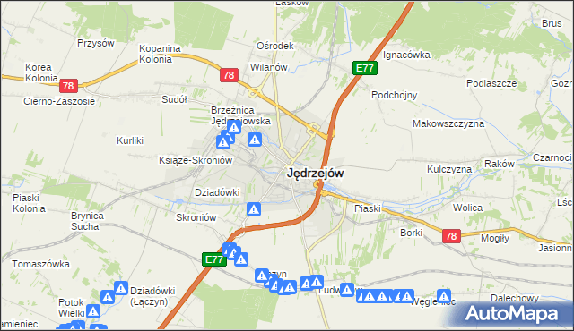 mapa Jędrzejów, Jędrzejów na mapie Targeo