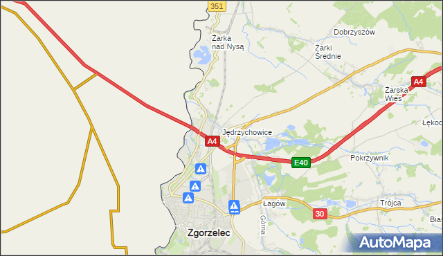 mapa Jędrzychowice gmina Zgorzelec, Jędrzychowice gmina Zgorzelec na mapie Targeo