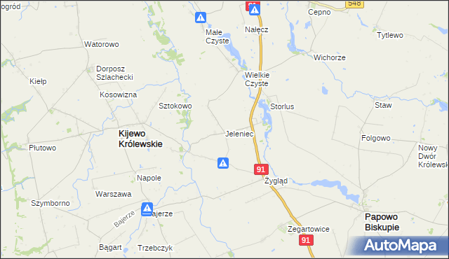 mapa Jeleniec gmina Papowo Biskupie, Jeleniec gmina Papowo Biskupie na mapie Targeo