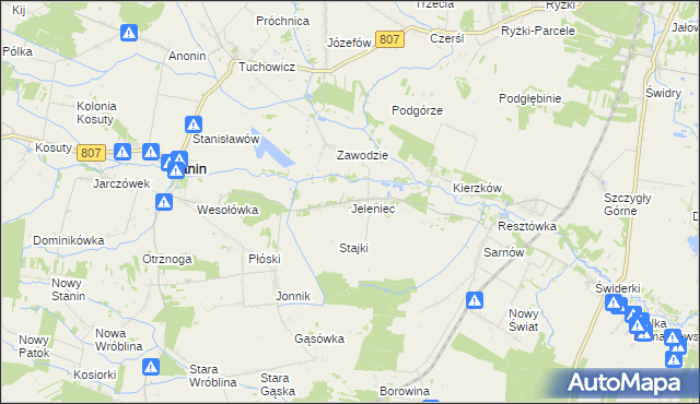 mapa Jeleniec gmina Stanin, Jeleniec gmina Stanin na mapie Targeo