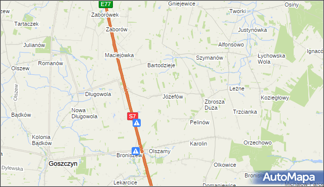 mapa Józefów gmina Goszczyn, Józefów gmina Goszczyn na mapie Targeo