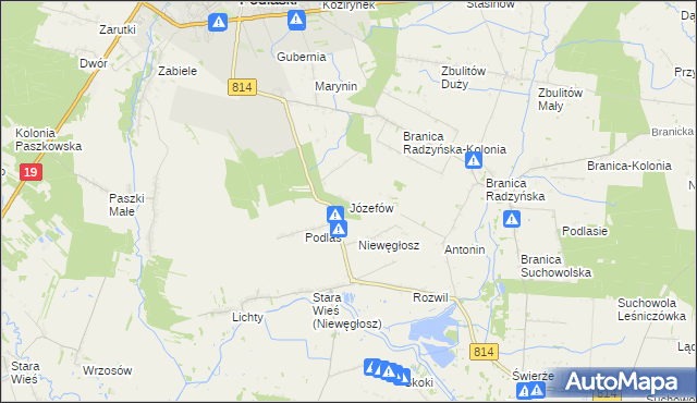 mapa Józefów gmina Radzyń Podlaski, Józefów gmina Radzyń Podlaski na mapie Targeo