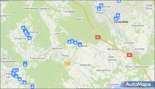 mapa Józefów gmina Wiskitki, Józefów gmina Wiskitki na mapie Targeo