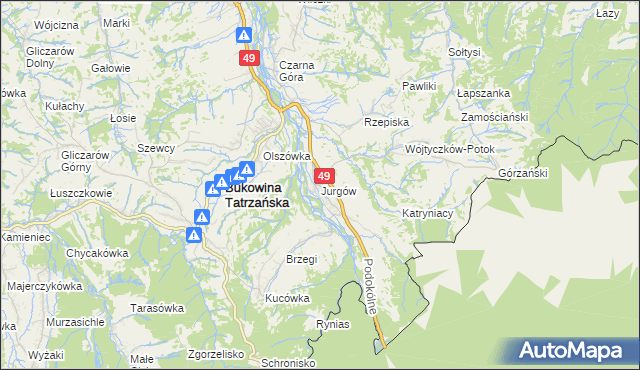 mapa Jurgów, Jurgów na mapie Targeo