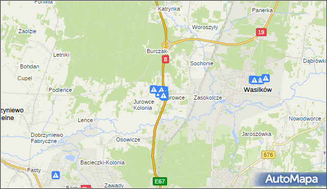 mapa Jurowce gmina Wasilków, Jurowce gmina Wasilków na mapie Targeo
