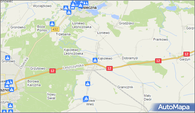 mapa Kąkolewo gmina Osieczna, Kąkolewo gmina Osieczna na mapie Targeo