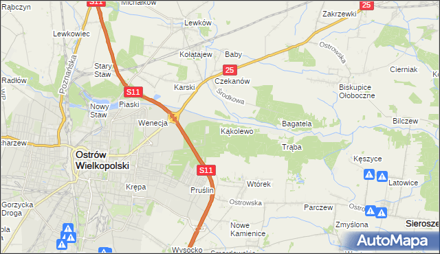 mapa Kąkolewo gmina Ostrów Wielkopolski, Kąkolewo gmina Ostrów Wielkopolski na mapie Targeo