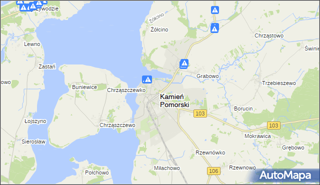 mapa Kamień Pomorski, Kamień Pomorski na mapie Targeo