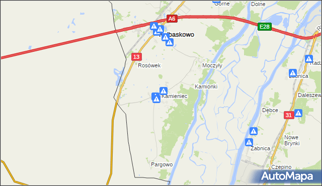 mapa Kamieniec gmina Kołbaskowo, Kamieniec gmina Kołbaskowo na mapie Targeo