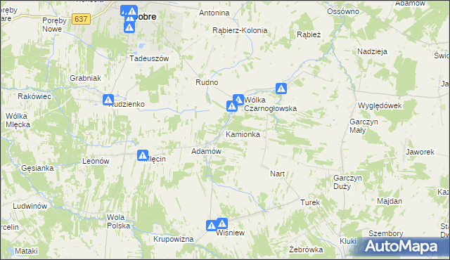 mapa Kamionka gmina Jakubów, Kamionka gmina Jakubów na mapie Targeo
