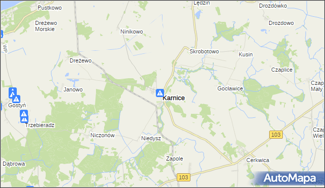mapa Karnice powiat gryficki, Karnice powiat gryficki na mapie Targeo