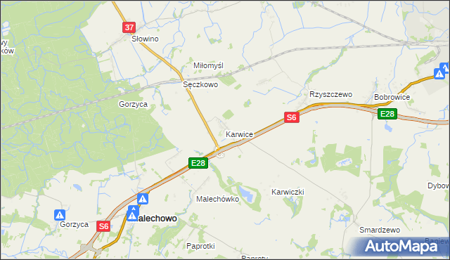 mapa Karwice gmina Malechowo, Karwice gmina Malechowo na mapie Targeo