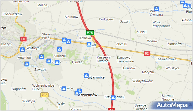 mapa Kaszewy Dworne, Kaszewy Dworne na mapie Targeo