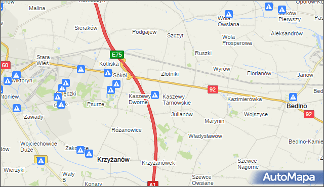 mapa Kaszewy Tarnowskie, Kaszewy Tarnowskie na mapie Targeo