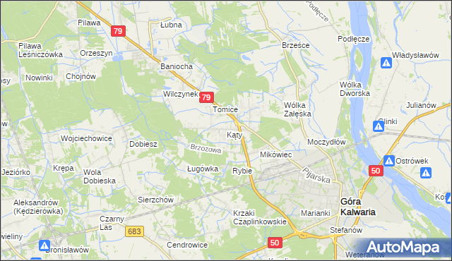 mapa Kąty gmina Góra Kalwaria, Kąty gmina Góra Kalwaria na mapie Targeo