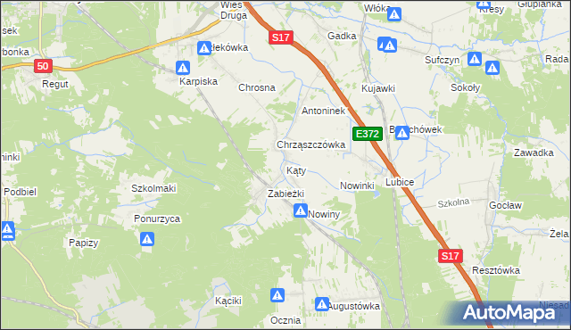 mapa Kąty gmina Kołbiel, Kąty gmina Kołbiel na mapie Targeo