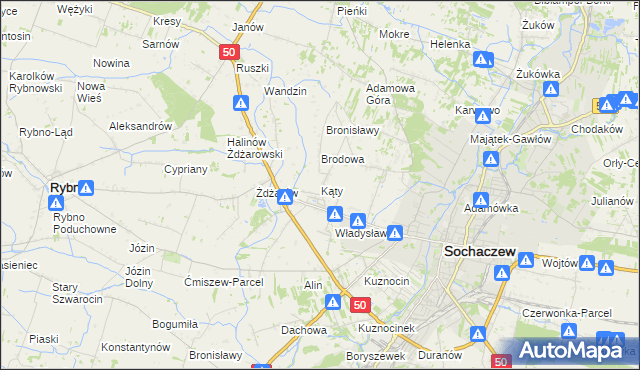 mapa Kąty gmina Sochaczew, Kąty gmina Sochaczew na mapie Targeo