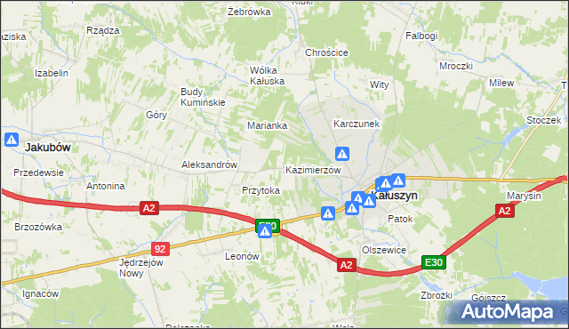 mapa Kazimierzów gmina Kałuszyn, Kazimierzów gmina Kałuszyn na mapie Targeo