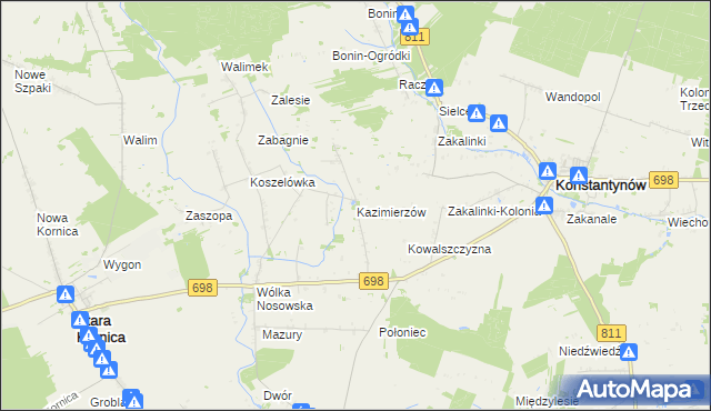 mapa Kazimierzów gmina Stara Kornica, Kazimierzów gmina Stara Kornica na mapie Targeo