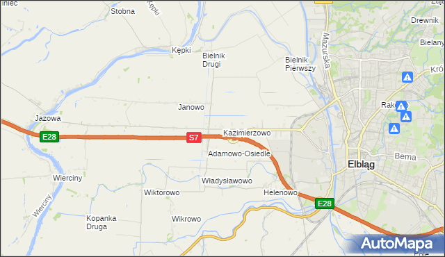 mapa Kazimierzowo gmina Elbląg, Kazimierzowo gmina Elbląg na mapie Targeo