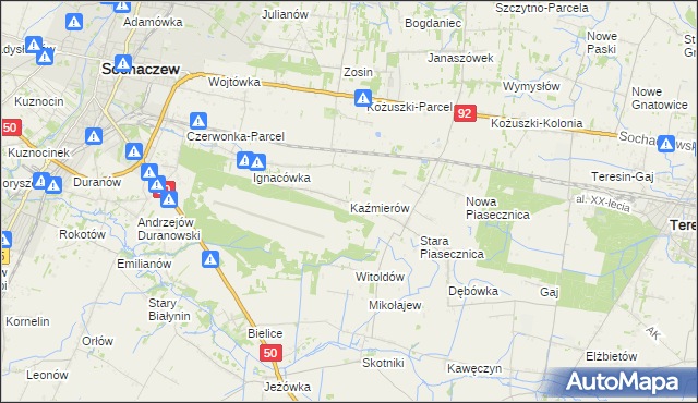 mapa Kaźmierów gmina Sochaczew, Kaźmierów gmina Sochaczew na mapie Targeo