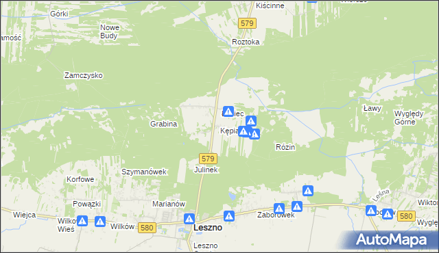 mapa Kępiaste gmina Leszno, Kępiaste gmina Leszno na mapie Targeo