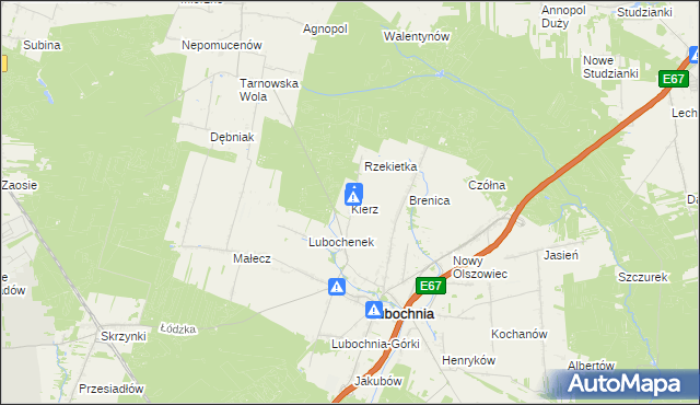 mapa Kierz gmina Lubochnia, Kierz gmina Lubochnia na mapie Targeo