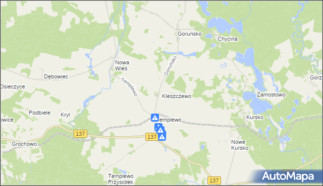 mapa Kleszczewo gmina Bledzew, Kleszczewo gmina Bledzew na mapie Targeo