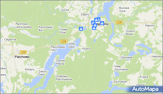 mapa Kłodno gmina Sulęczyno, Kłodno gmina Sulęczyno na mapie Targeo