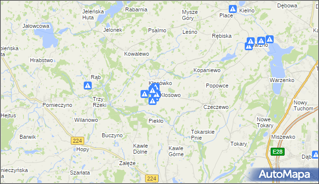 mapa Kłosowo gmina Przodkowo, Kłosowo gmina Przodkowo na mapie Targeo