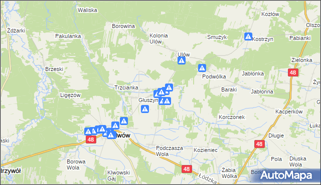 mapa Kłudno gmina Klwów, Kłudno gmina Klwów na mapie Targeo