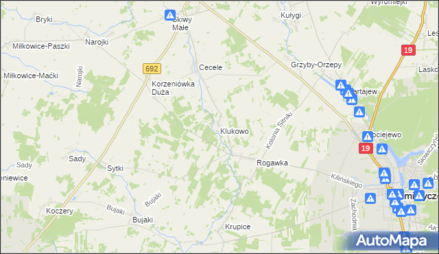 mapa Klukowo gmina Siemiatycze, Klukowo gmina Siemiatycze na mapie Targeo