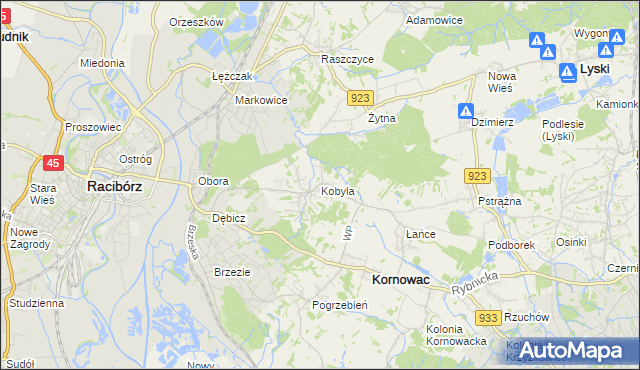 mapa Kobyla gmina Kornowac, Kobyla gmina Kornowac na mapie Targeo