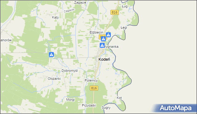 mapa Kodeń, Kodeń na mapie Targeo