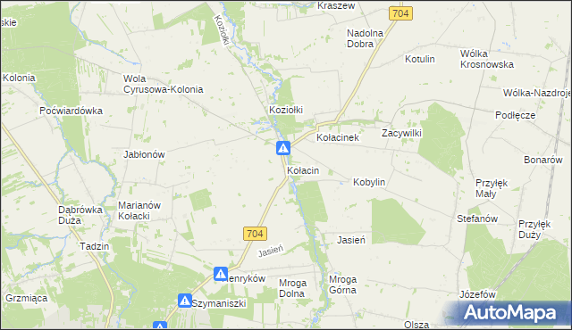 mapa Kołacin gmina Dmosin, Kołacin gmina Dmosin na mapie Targeo