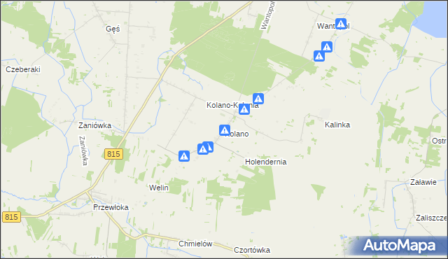 mapa Kolano gmina Jabłoń, Kolano gmina Jabłoń na mapie Targeo