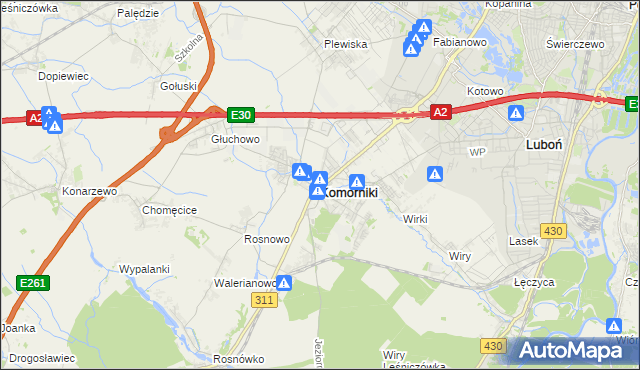 mapa Komorniki powiat poznański, Komorniki powiat poznański na mapie Targeo