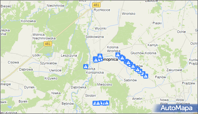 mapa Konopnica powiat wieluński, Konopnica powiat wieluński na mapie Targeo