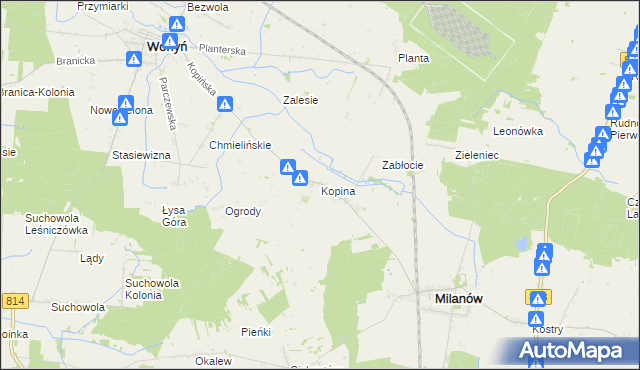 mapa Kopina gmina Milanów, Kopina gmina Milanów na mapie Targeo