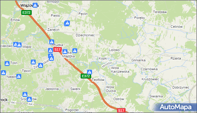mapa Kopki gmina Wiązowna, Kopki gmina Wiązowna na mapie Targeo