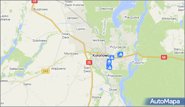 mapa Koronowo powiat bydgoski, Koronowo powiat bydgoski na mapie Targeo