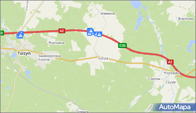 mapa Koryta gmina Torzym, Koryta gmina Torzym na mapie Targeo