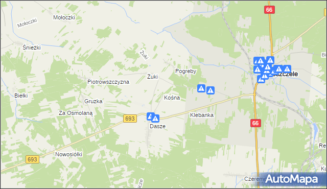 mapa Kośna, Kośna na mapie Targeo