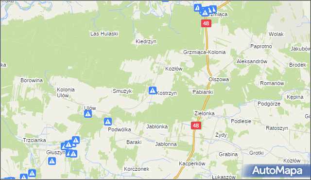 mapa Kostrzyn gmina Wyśmierzyce, Kostrzyn gmina Wyśmierzyce na mapie Targeo