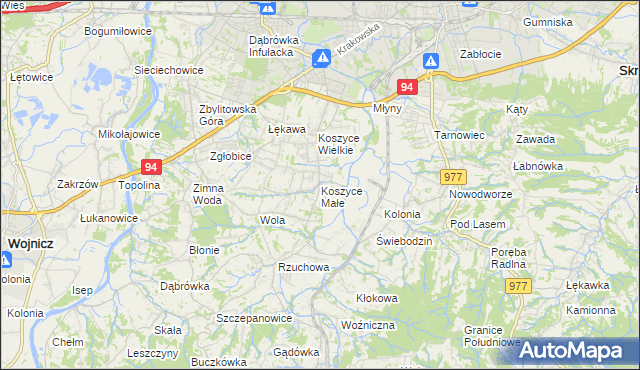 mapa Koszyce Małe, Koszyce Małe na mapie Targeo